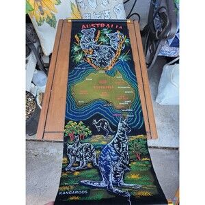 VTG Australia Souvenir Map Hanging Scroll Velvet Fabric Koala Kangaroo retro